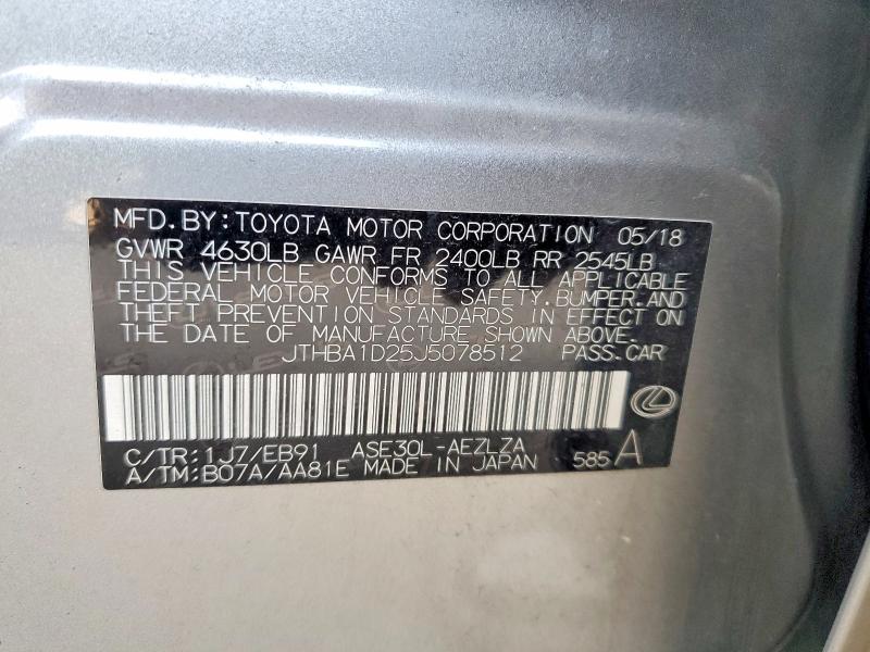 2018 Lexus Is მანქანა იყიდება აუქციონზე, vin: JTHBA1D25J5078512, აუქციონის ნომერი: 53353676