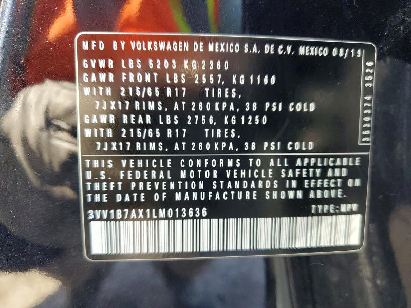 55152026 :رقم المزاد ، 3VV1B7AX1LM013636 vin ، 2020 Volkswagen Tiguan مزاد بيع