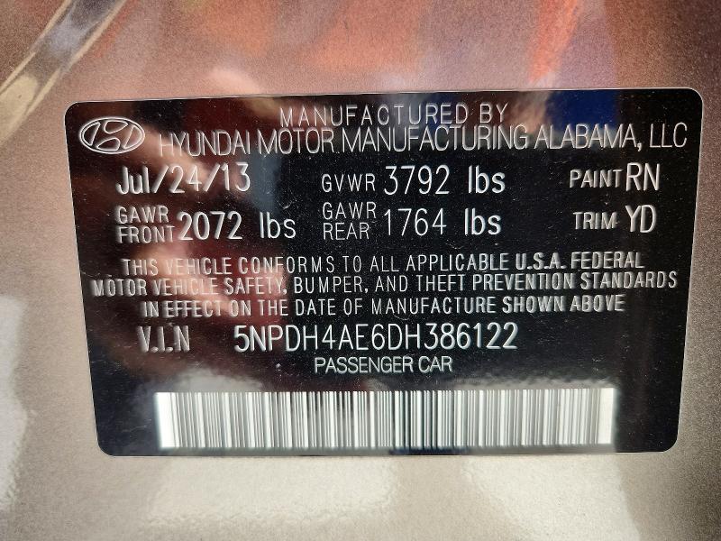 Продажа на аукционе авто 2013 Hyundai Elantra, vin: 5NPDH4AE6DH386122, номер лота: 52395846