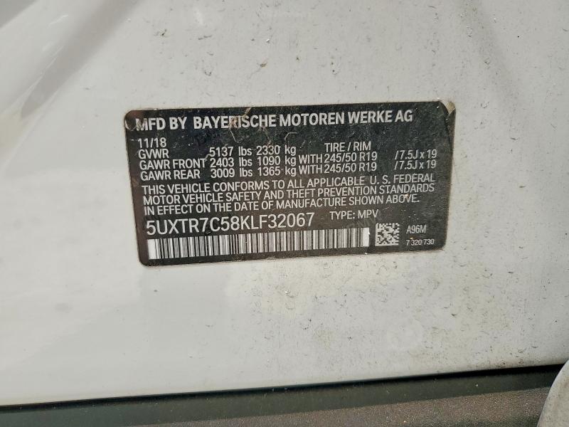53052716 :رقم المزاد ، 5UXTR7C58KLF32067 vin ، 2019 Bmw X3 مزاد بيع