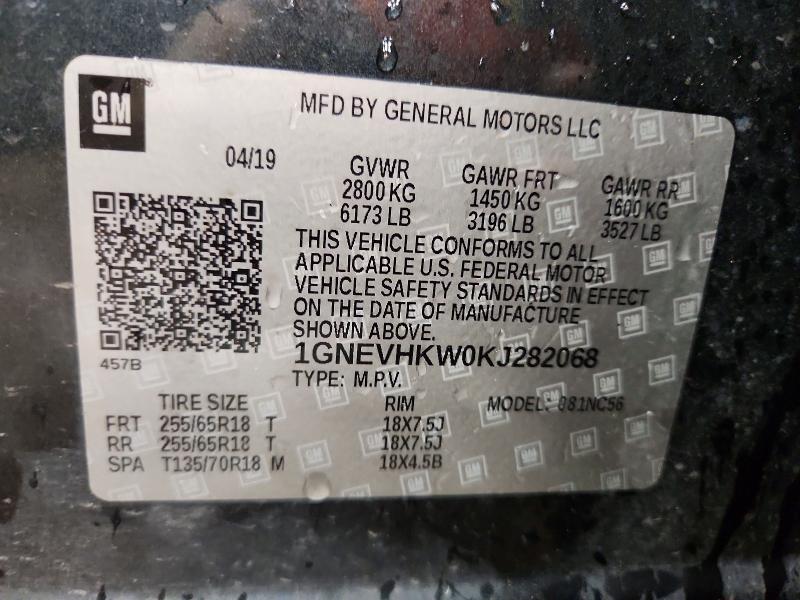 53604036 :رقم المزاد ، 1GNEVHKW0KJ282068 vin ، 2019 Chevrolet Traverse مزاد بيع