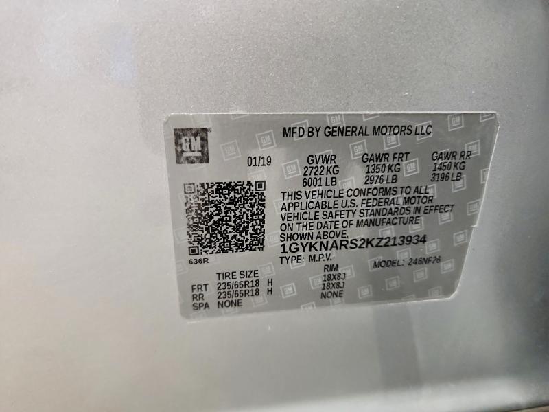2019 Cadillac Xt5 მანქანა იყიდება აუქციონზე, vin: 1GYKNARS2KZ213934, აუქციონის ნომერი: 54295966