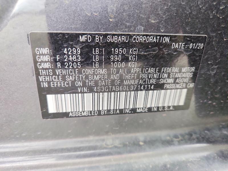 54699336 :رقم المزاد ، 4S3GTAB60L3714114 vin ، 2020 Subaru Impreza مزاد بيع