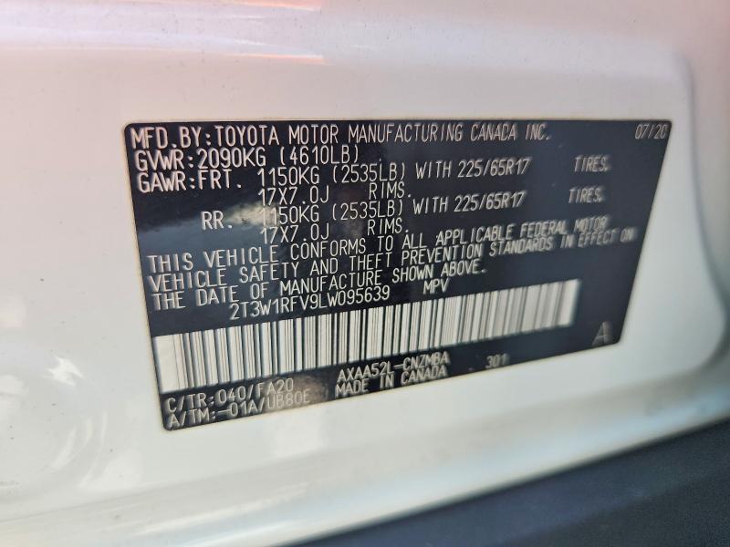 2020 Toyota Rav4 მანქანა იყიდება აუქციონზე, vin: 2T3W1RFV9LW095639, აუქციონის ნომერი: 53200686