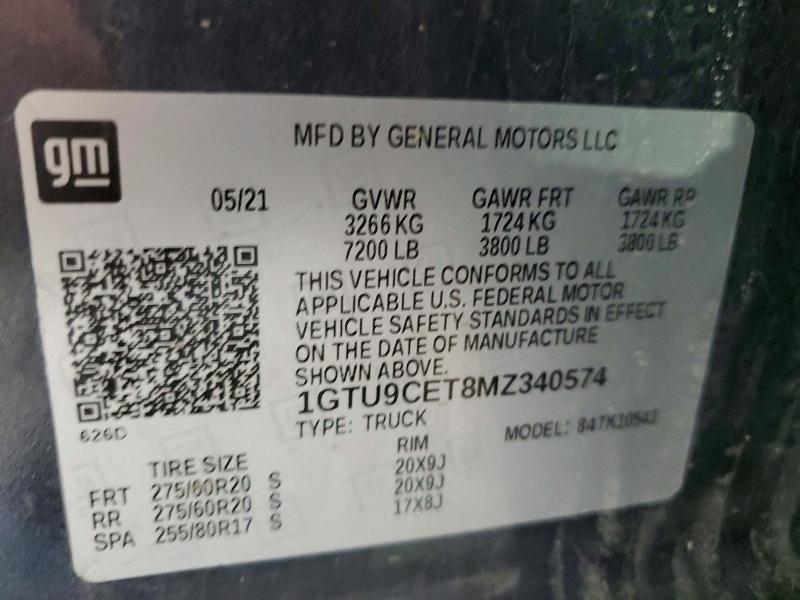 Продажа на аукционе авто 2021 Gmc Sierra, vin: 1GTU9CET8MZ340574, номер лота: 51343896