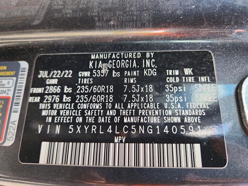Продаж на аукціоні авто 2022 Kia Sorento, vin: 5XYRL4LC5NG140591, номер лоту: 53329806