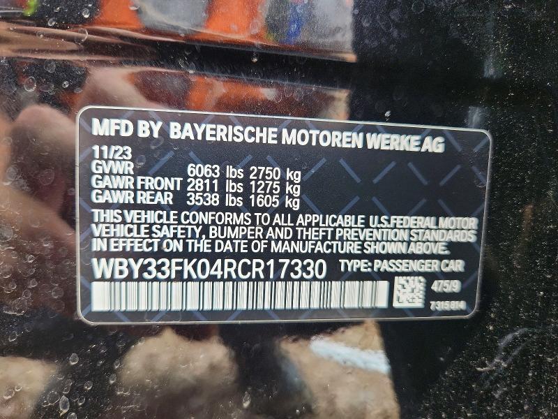 Aukcja sprzedaży 2024 Bmw I5, vin: WBY33FK04RCR17330, numer aukcji: 55238686