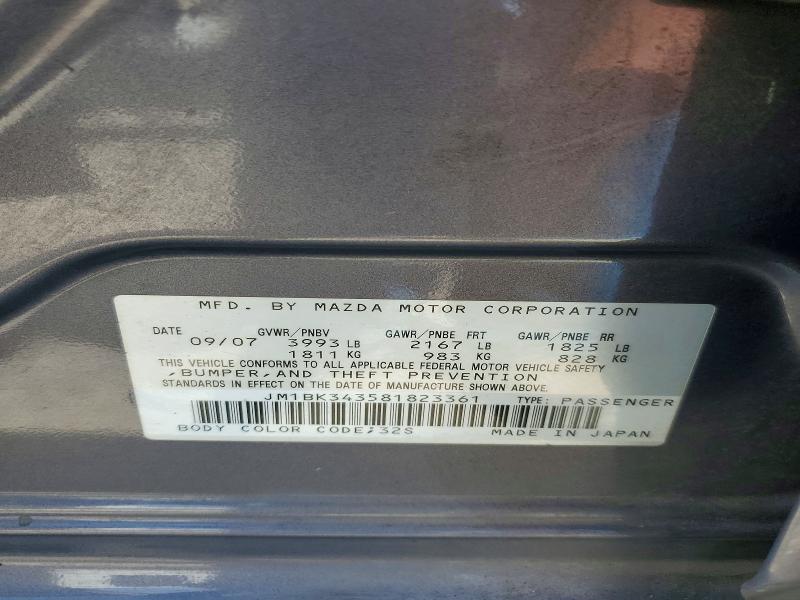 53734516 :رقم المزاد ، JM1BK343581823361 vin ، 2008 Mazda 3 مزاد بيع