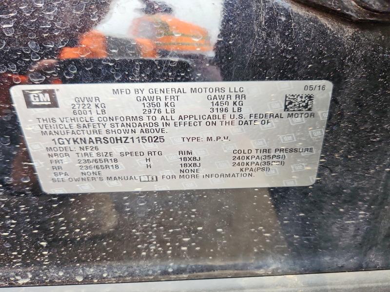 52092936 :رقم المزاد ، 1GYKNARS0HZ115025 vin ، 2017 Cadillac Xt5 مزاد بيع