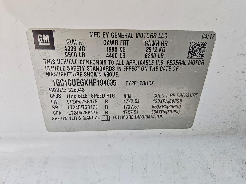 Продажа на аукционе авто 2017 Chevrolet Silverado, vin: 1GC1CUEGXHF194635, номер лота: 51912106