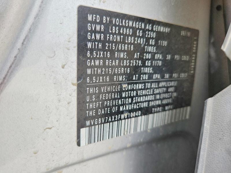 2015 Volkswagen Tiguan მანქანა იყიდება აუქციონზე, vin: WVGBV7AX3FW610040, აუქციონის ნომერი: 53562166