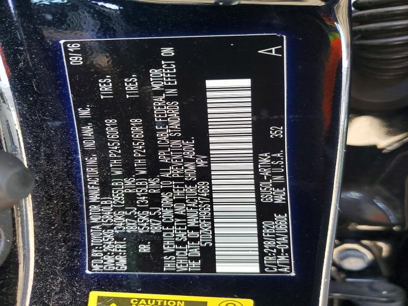 Aukcja sprzedaży 2016 Toyota Highlander, vin: 5TDZKRFH9GS174689, numer aukcji: 54990746