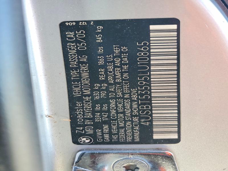 52705276 :رقم المزاد ، 4USBT53595LU10865 vin ، 2005 Bmw Z4 مزاد بيع