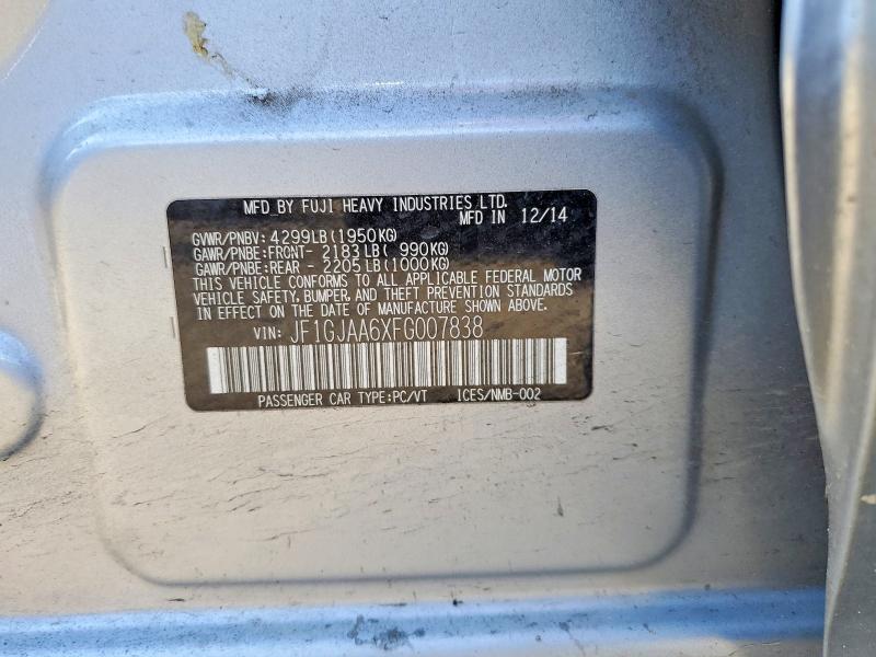 52768246 :رقم المزاد ، JF1GJAA6XFG007838 vin ، 2015 Subaru Impreza مزاد بيع