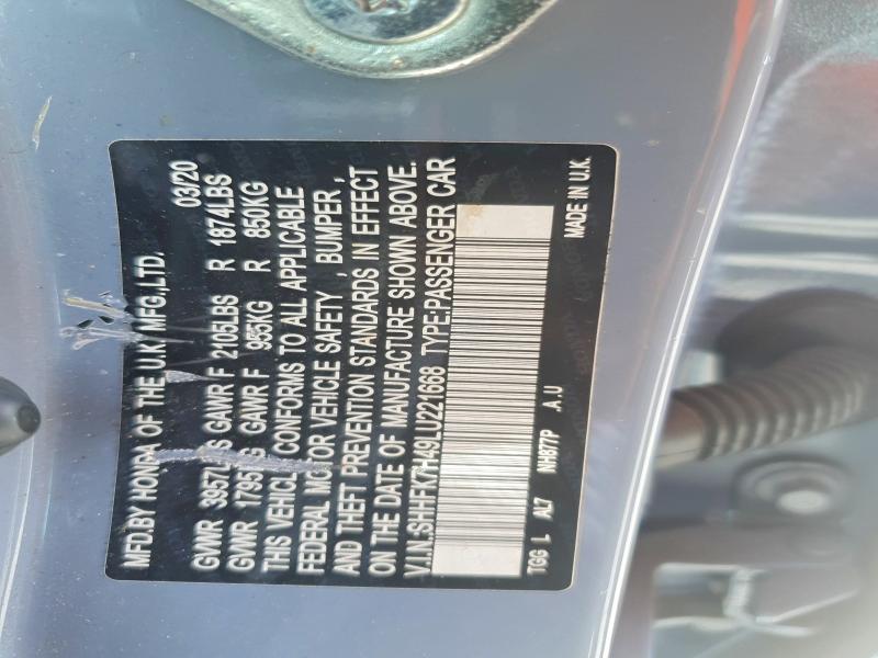 Продаж на аукціоні авто 2020 Honda Civic, vin: SHHFK7H49LU221668, номер лоту: 54822306