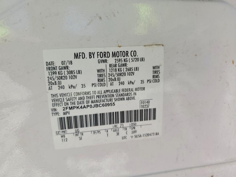 Продажа на аукционе авто 2018 Ford Edge, vin: 2FMPK4AP0JBC60955, номер лота: 53619116