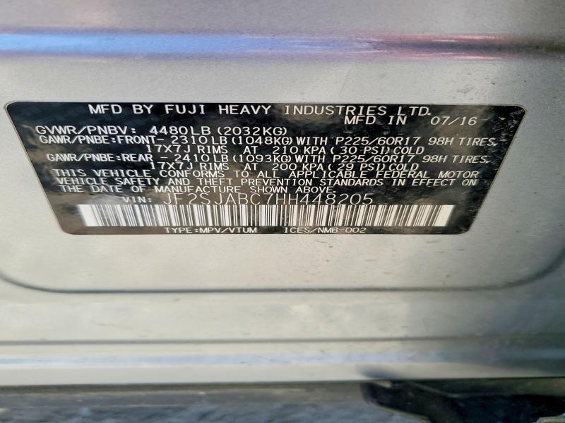 Продаж на аукціоні авто 2017 Subaru Forester, vin: JF2SJABC7HH448205, номер лоту: 52801616