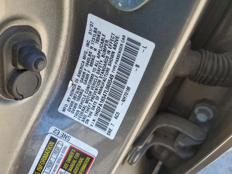 Aukcja sprzedaży 2007 Honda Civic, vin: 1HGFA16547L060549, numer aukcji: 53393806
