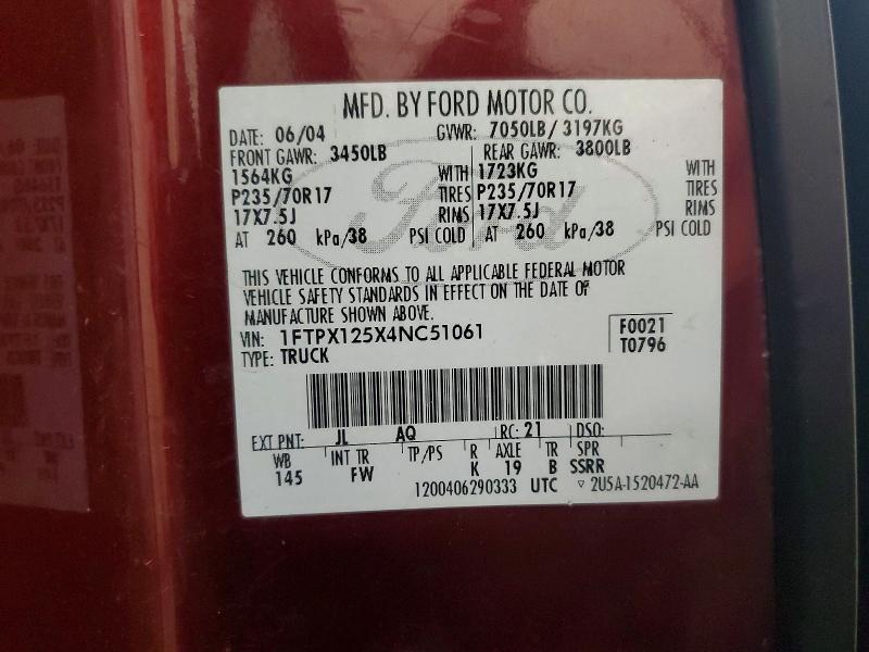 Продажа на аукционе авто 2004 Ford F150, vin: 1FTPX125X4NC51061, номер лота: 54076566