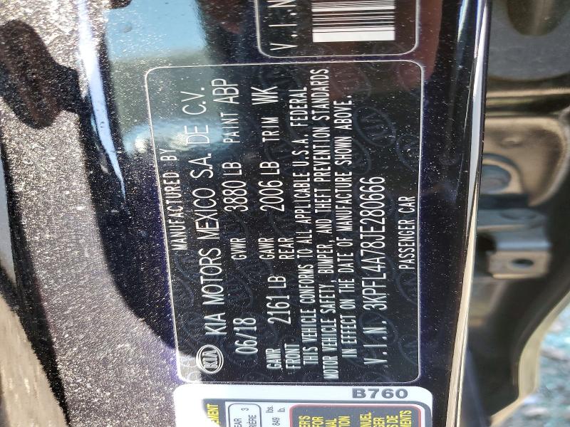 53375946 :رقم المزاد ، 3KPFL4A78JE280666 vin ، 2018 Kia Forte مزاد بيع