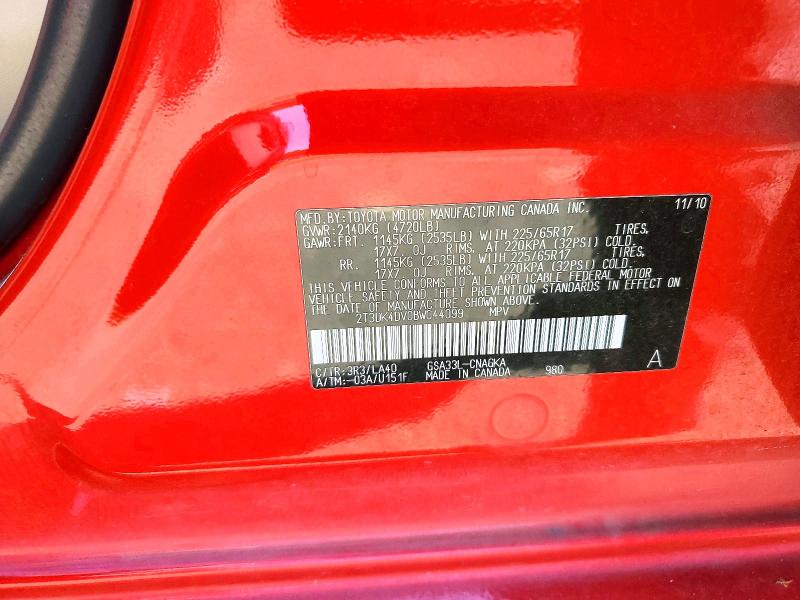 54212846 :رقم المزاد ، 2T3DK4DV0BW044099 vin ، 2011 Toyota Rav4 مزاد بيع