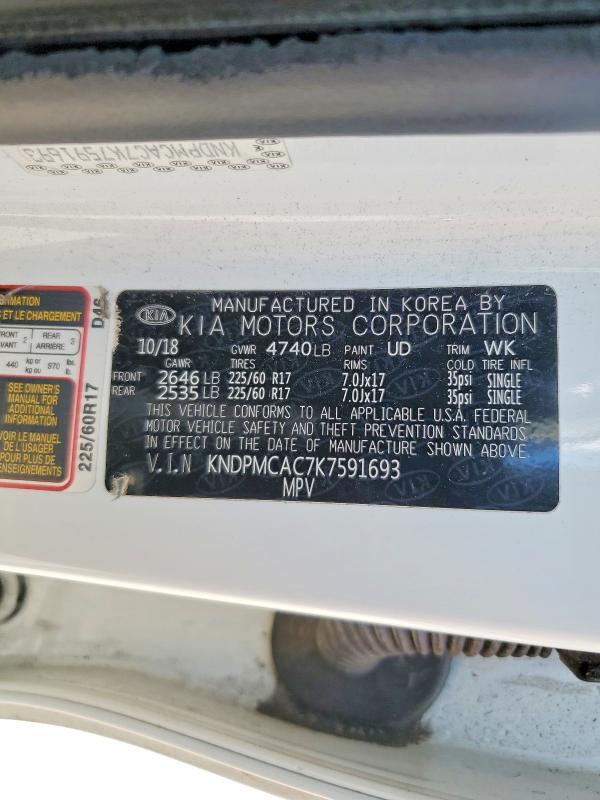 52192786 :رقم المزاد ، KNDPMCAC7K7591693 vin ، 2019 Kia Sportage مزاد بيع