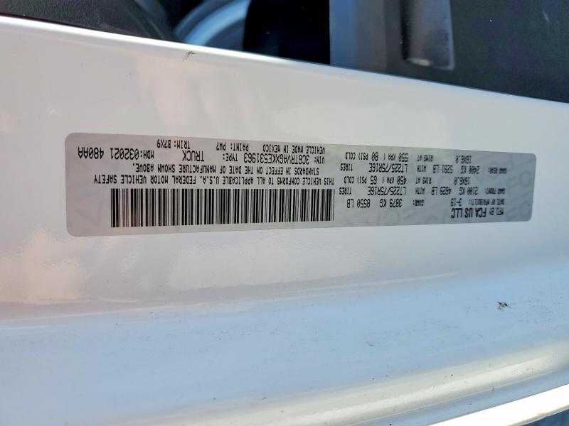 55026756 :رقم المزاد ، 3C6TRVAGXKE531963 vin ، 2019 Ram Promaster 1500 مزاد بيع