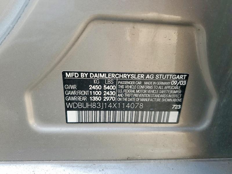 Продаж на аукціоні авто 2004 Mercedes-benz E, vin: WDBUH83J14X114078, номер лоту: 54195846