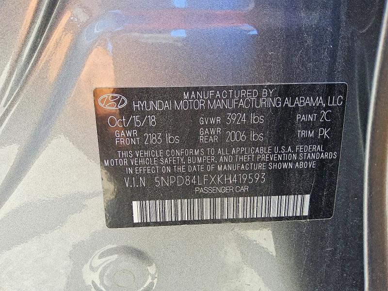 Auction sale of the 2019 Hyundai Elantra, vin: 5NPD84LFXKH419593, lot number: 52235666