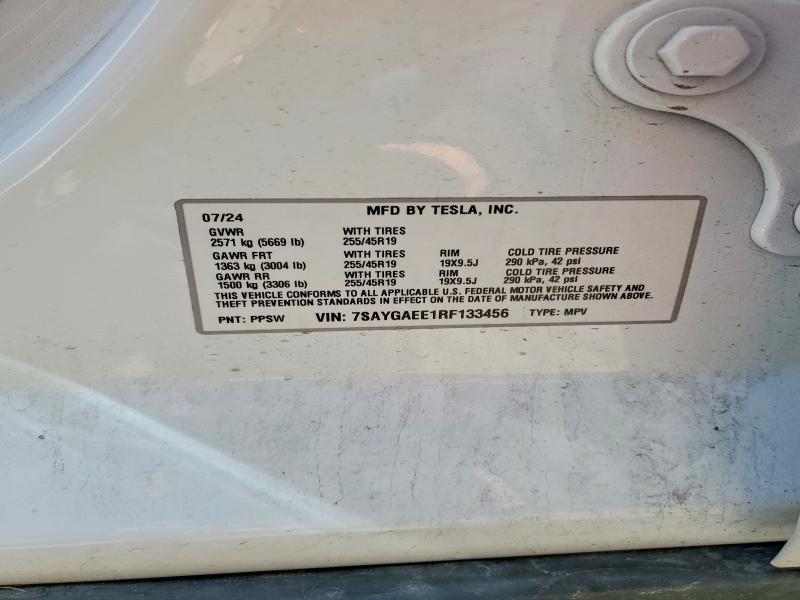 Продаж на аукціоні авто 2024 Tesla Model Y, vin: 7SAYGAEE1RF133456, номер лоту: 54807516