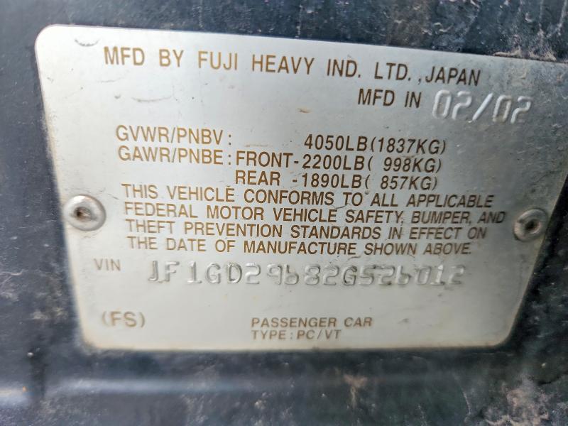 53531006 :رقم المزاد ، JF1GD29682G526012 vin ، 2002 Subaru Impreza مزاد بيع