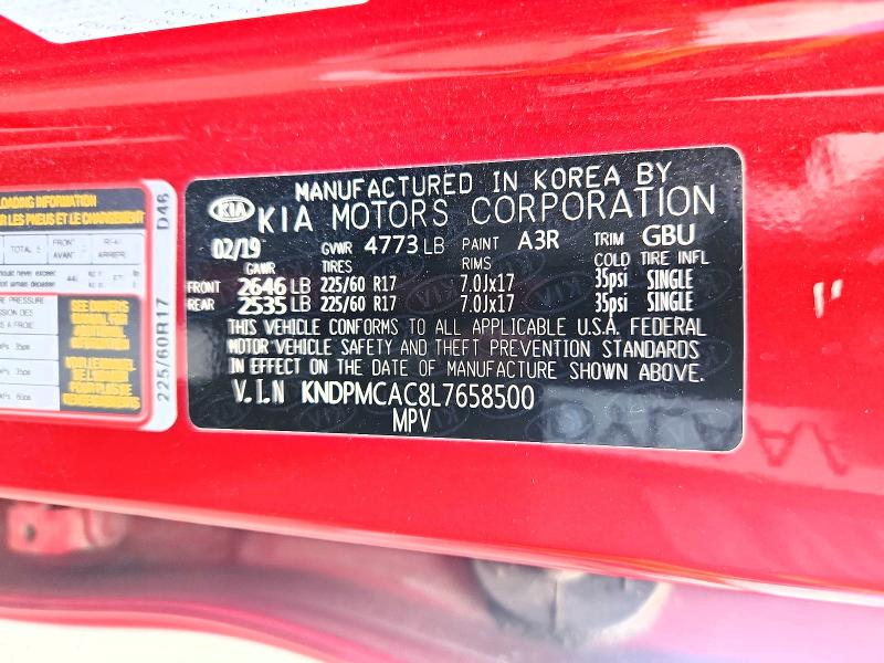 53226116 :رقم المزاد ، KNDPMCAC8L7658500 vin ، 2020 Kia Sportage مزاد بيع