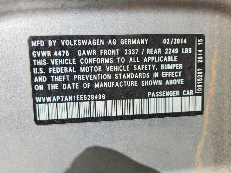 52764336 :رقم المزاد ، WVWAP7AN1EE528496 vin ، 2014 Volkswagen Cc مزاد بيع