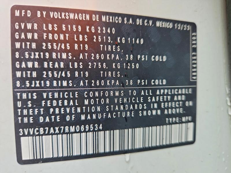 Продажа на аукционе авто 2024 Volkswagen Tiguan, vin: 3VVCB7AX7RM069534, номер лота: 54631596