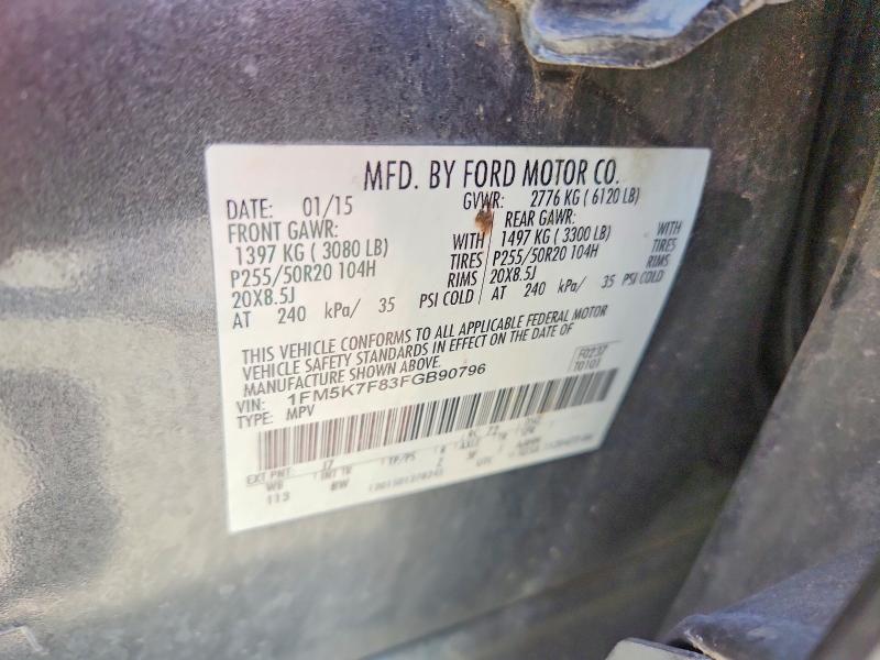 2015 Ford Explorer მანქანა იყიდება აუქციონზე, vin: 1FM5K7F83FGB90796, აუქციონის ნომერი: 52913726