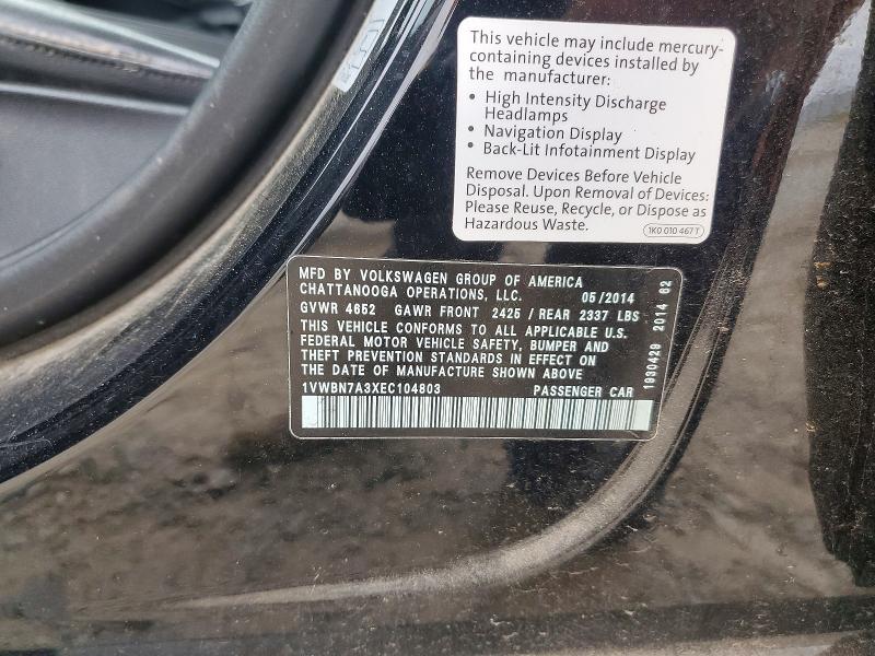 53044166 :رقم المزاد ، 1VWBN7A3XEC104803 vin ، 2014 Volkswagen Passat مزاد بيع