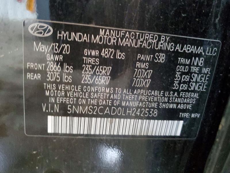 Продажа на аукционе авто 2020 Hyundai Santa Fe, vin: 5NMS2CAD0LH242538, номер лота: 54893406