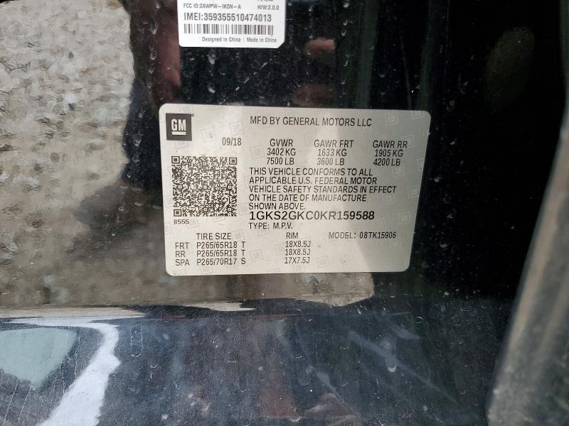2019 Gmc Yukon Xl მანქანა იყიდება აუქციონზე, vin: 1GKS2GKC0KR159588, აუქციონის ნომერი: 54881626