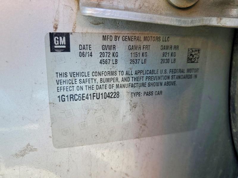 2015 Chev Volt მანქანა იყიდება აუქციონზე, vin: 1G1RC6E41FU104228, აუქციონის ნომერი: 51528166