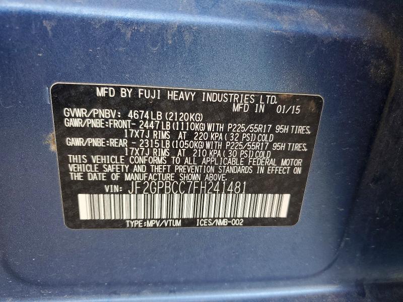 Продажа на аукционе авто 2015 Subaru Xv Crosstrek, vin: JF2GPBCC7FH241481, номер лота: 53703016