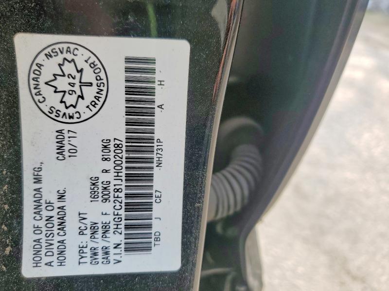 Aukcja sprzedaży 2018 Honda Civic, vin: 2HGFC2F81JH002087, numer aukcji: 51669526