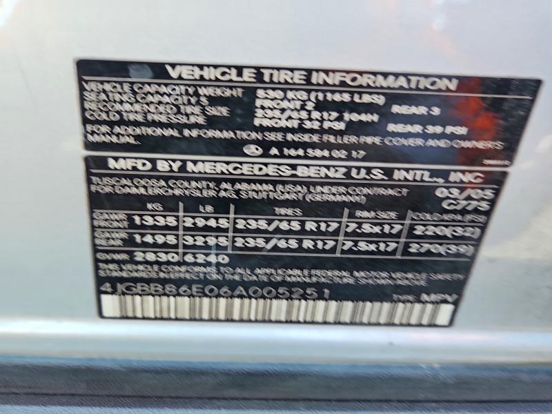Продажа на аукционе авто 2006 Mercedes-benz Ml, vin: 4JGBB86E06A005251, номер лота: 52838226