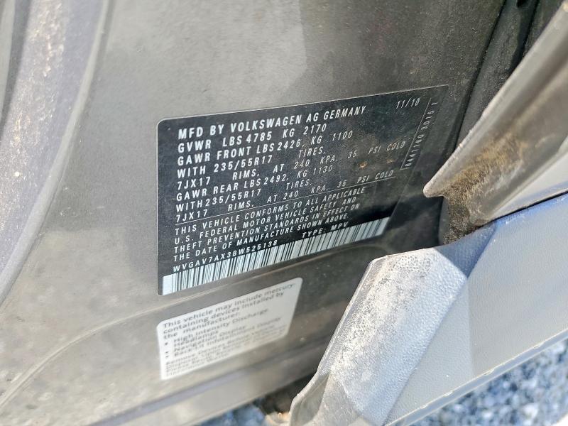 54893346 :رقم المزاد ، WVGAV7AX3BW525138 vin ، 2011 Volkswagen Tiguan مزاد بيع