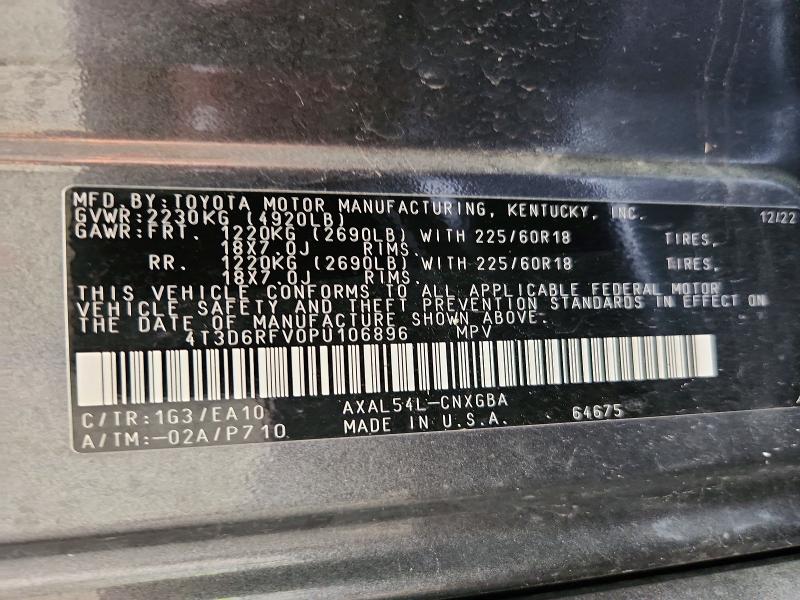 Aukcja sprzedaży 2023 Toyota Rav4, vin: 4T3D6RFV0PU106896, numer aukcji: 53659596