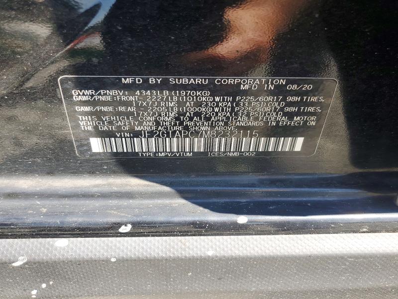 Aukcja sprzedaży 2021 Subaru Crosstrek, vin: JF2GTAPC7M8232115, numer aukcji: 54187446