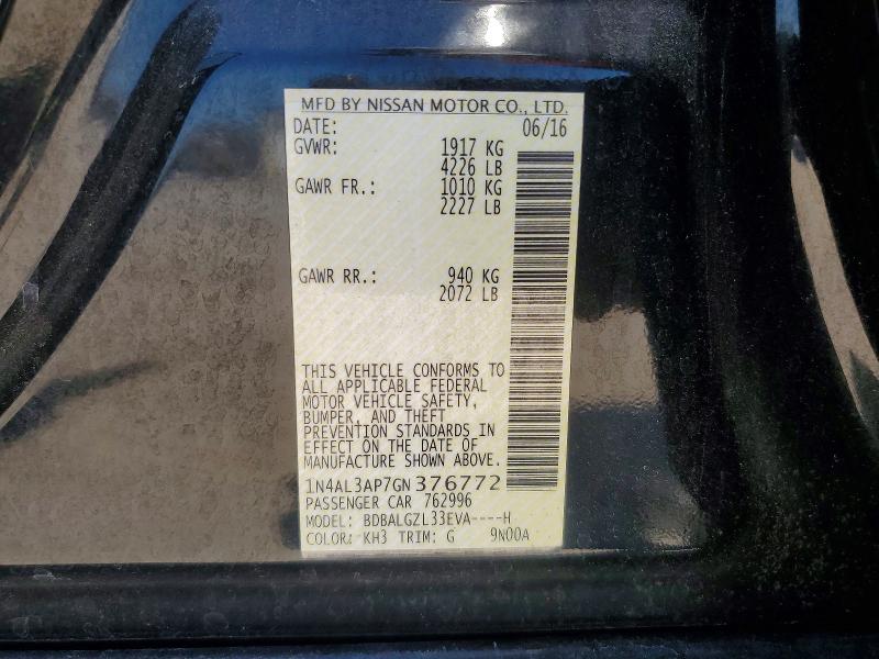 Aukcja sprzedaży 2016 Nissan Altima, vin: 1N4AL3AP7GN376772, numer aukcji: 54338106