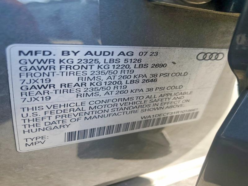 54650256 :رقم المزاد ، WA1DECF31R1018661 vin ، 2024 Audi Q3 مزاد بيع