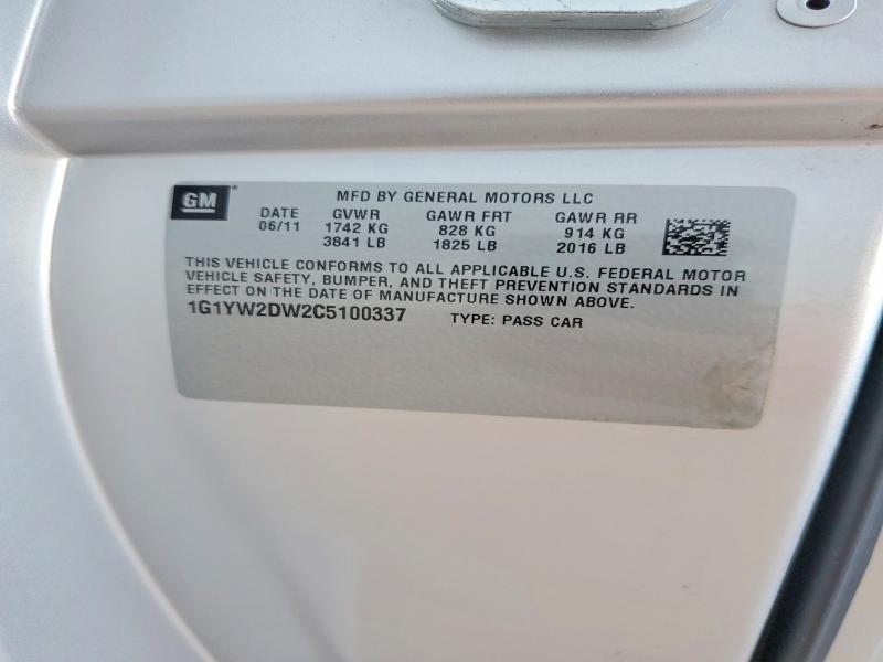 Aukcja sprzedaży 2012 Chevrolet Corvette, vin: 1G1YW2DW2C5100337, numer aukcji: 52426466