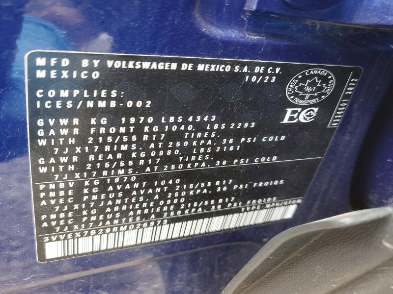 53213266 :رقم المزاد ، 3VVEX7B29RM026973 vin ، 2024 Volkswagen Taos مزاد بيع