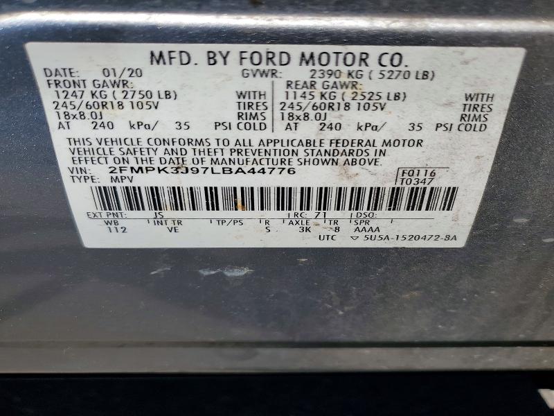 Aukcja sprzedaży 2020 Ford Edge, vin: 2FMPK3J97LBA44776, numer aukcji: 50097976